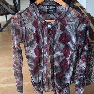 Jean Paul Gaultier Burgundy and Gray Argyle Sweater
